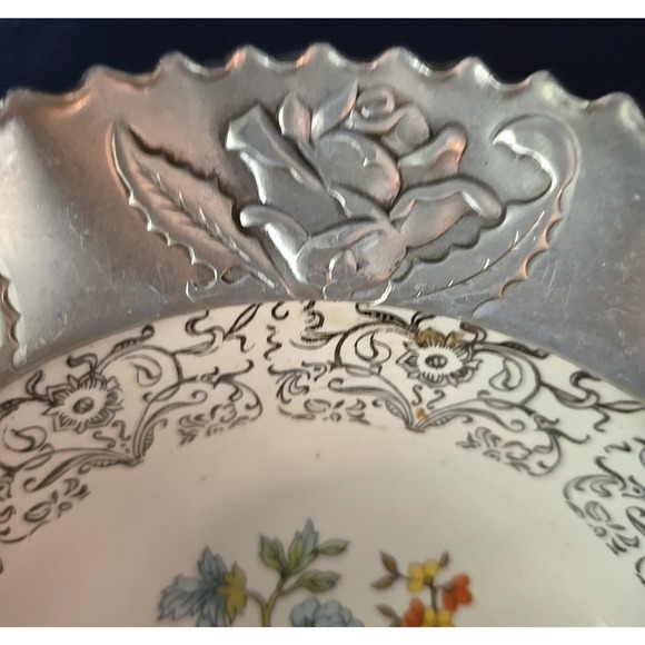 VTG Farber & Shlevin Aluminum and Porcelain Floral Brides Basket Candy Dish - Picture 5 of 8